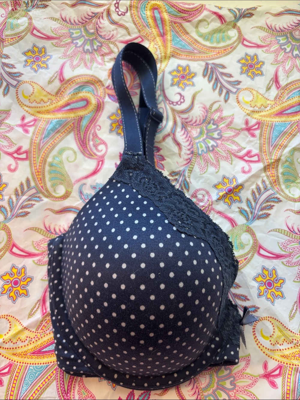 Maidenform Polka Dot Lace-Trim T-Shirt Bra in Navy